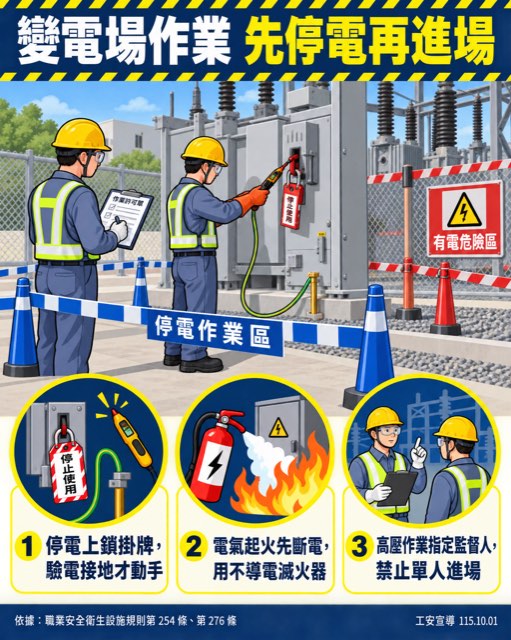 台南永康紡織廠 69kV 特高壓變電場起火，副課長觸電當場死亡 宣導海報