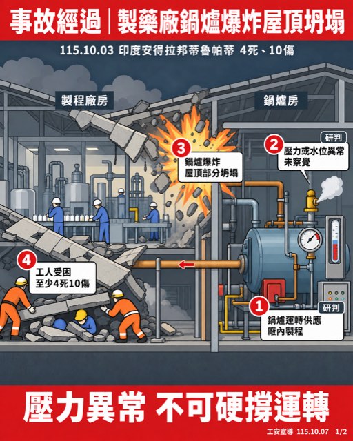 印度斯里城製藥廠鍋爐爆炸 廠房屋頂部分坍塌釀4死10傷 1/2 事故經過